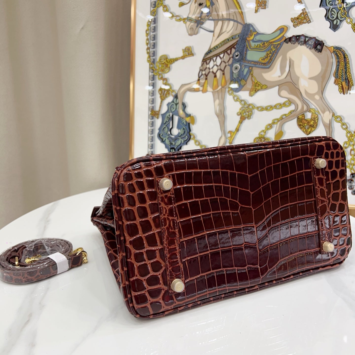 Birkin Style 25/30 Retourne in Rouge H Crocodile-Embossed Leather (Gold Hardware)