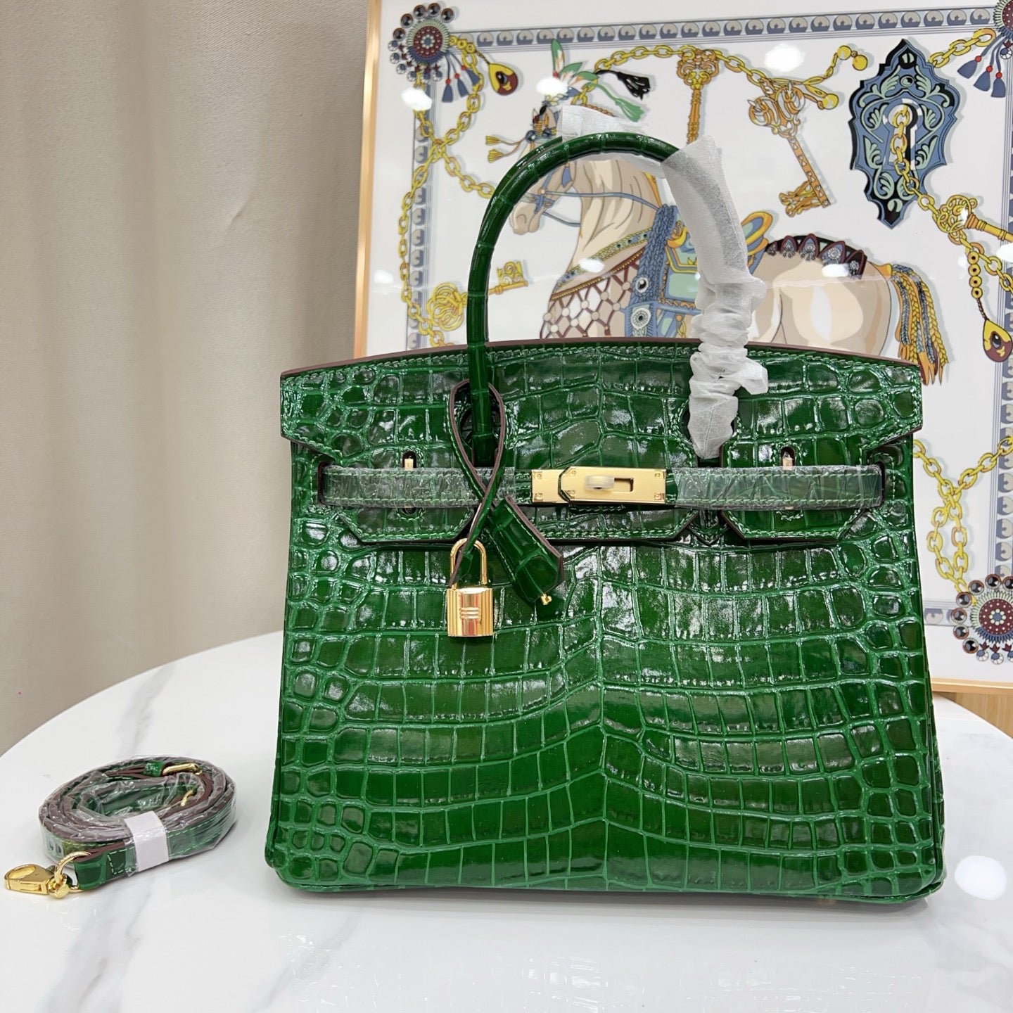 Birkin Style 25/30/35 Retourne in Vert Émeraude Crocodile-Embossed Leather (Gold Hardware)