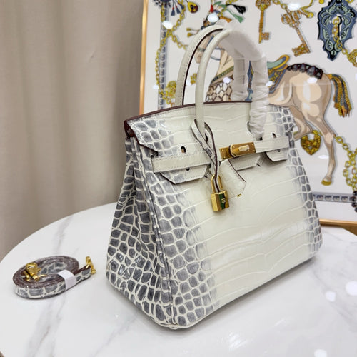 Birkin Style 25/30/35 Retourne in Himalaya Crocodile-Embossed Leather (Gold Hardware)