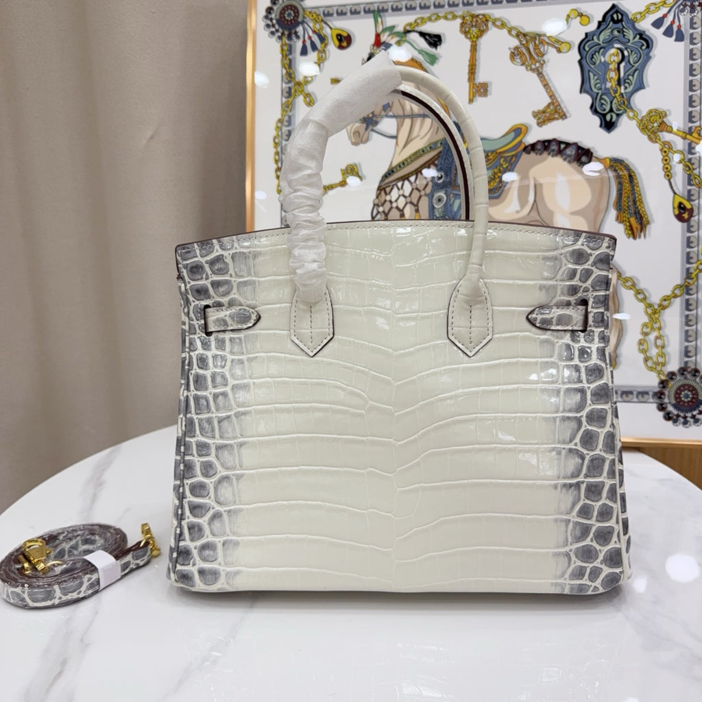 Birkin Style 25/30/35 Retourne in Himalaya Crocodile-Embossed Leather (Gold Hardware)