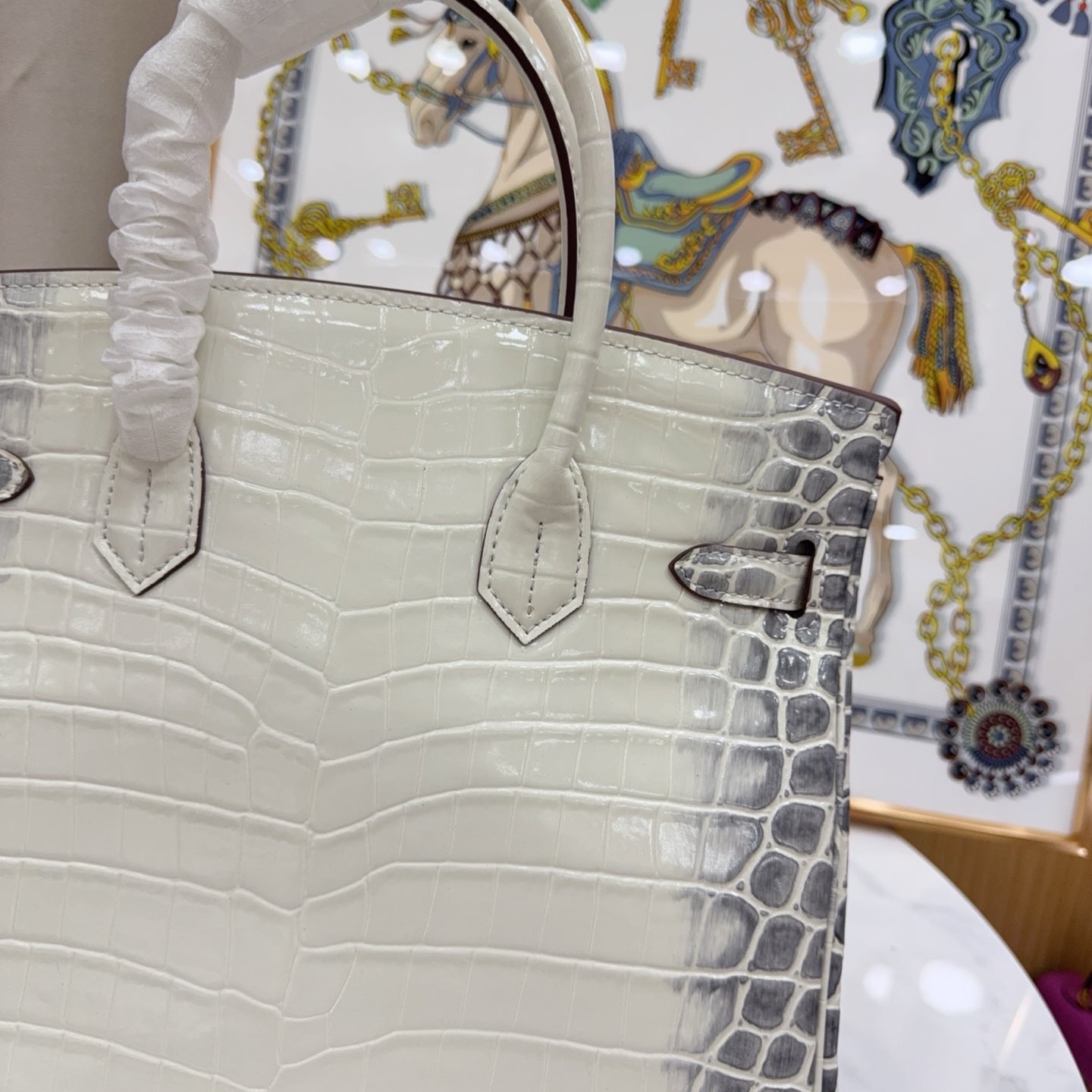 Birkin Style 25/30/35 Retourne in Himalaya Crocodile-Embossed Leather (Gold Hardware)