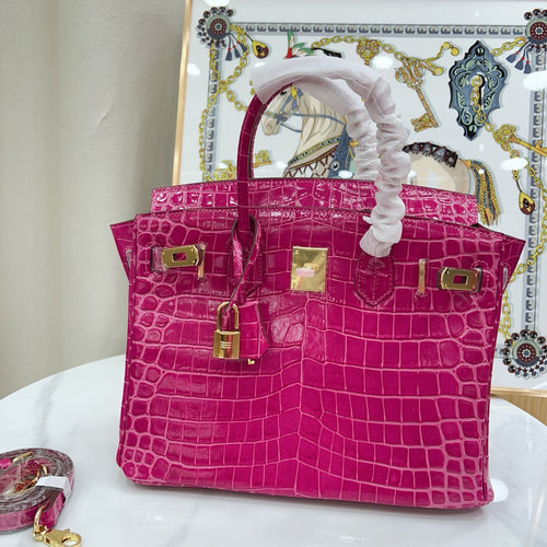 Birkin Style 25/30/35 Retourne in Rose Schéhérazade Crocodile-Embossed Leather (Gold Hardware)