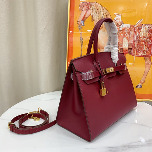 Birkin Style 25/30 Sellier in Bordeaux Epsom Leather (Gold Hardware)