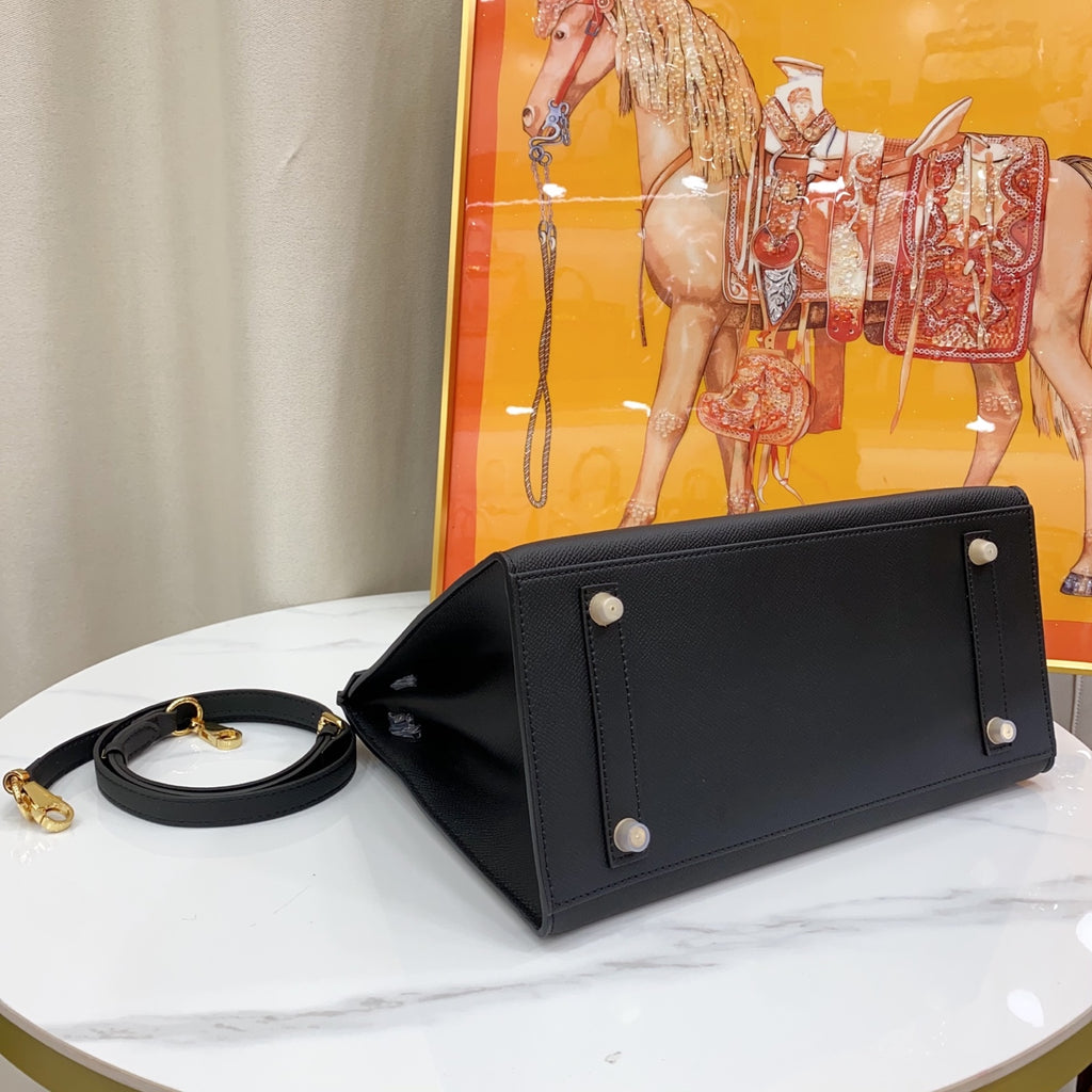 Birkin Style 25/30 Sellier in Noir Epsom Leather (Gold Hardware)