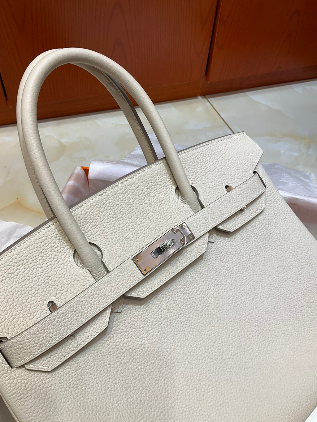 Birkin 30 Retourne in Craie Togo Leather (Palladium Hardware)