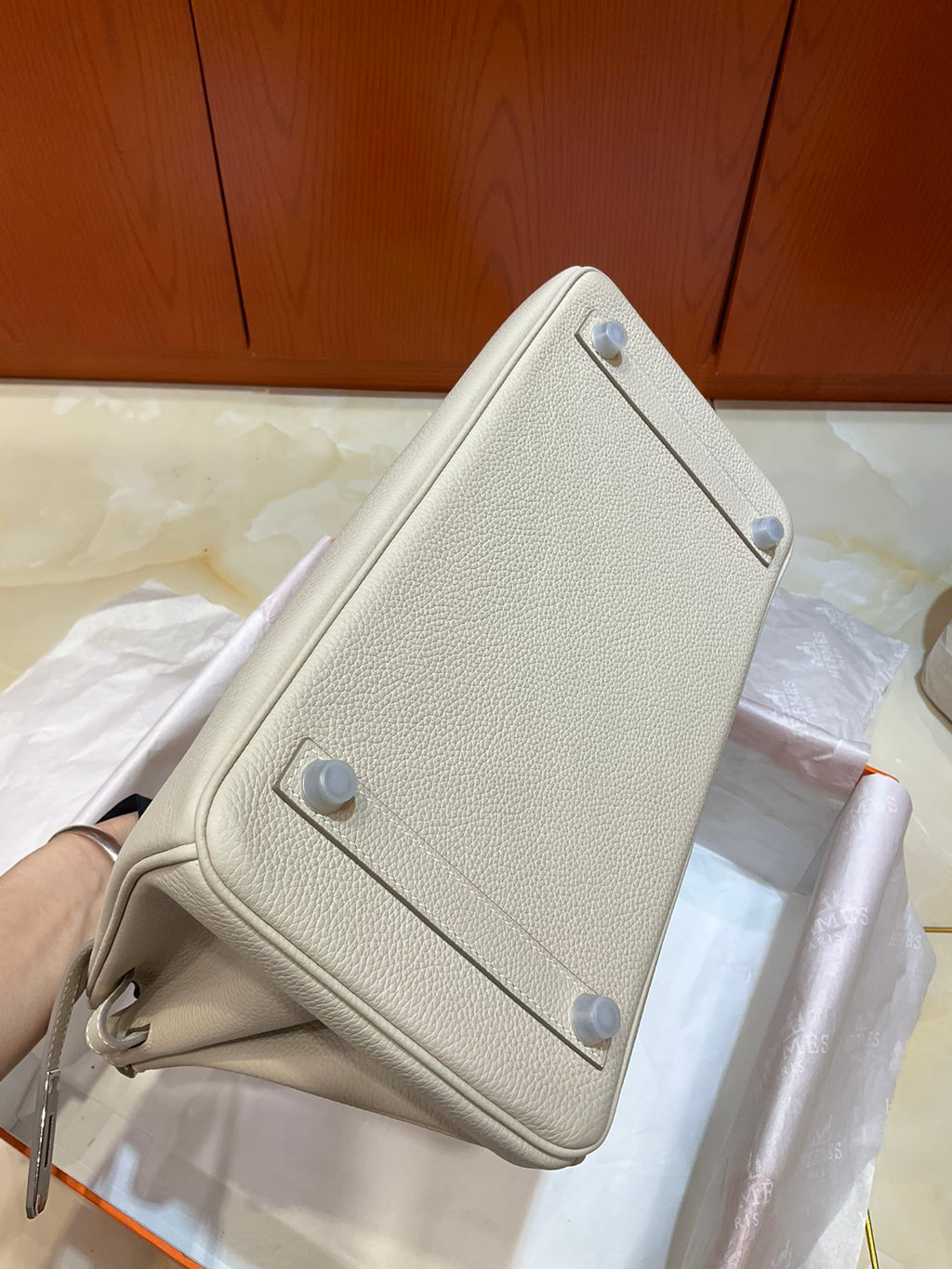 Birkin 30 Retourne in Craie Togo Leather (Palladium Hardware)