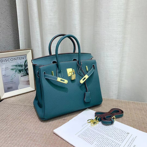 Birkin Style Retourne in Malachite Togo Leather (Gold Hardware)