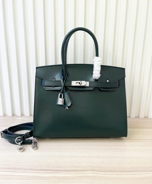Birkin 30 Style Sellier in Vert Cypress Smooth Leather (Palladium Hardware)