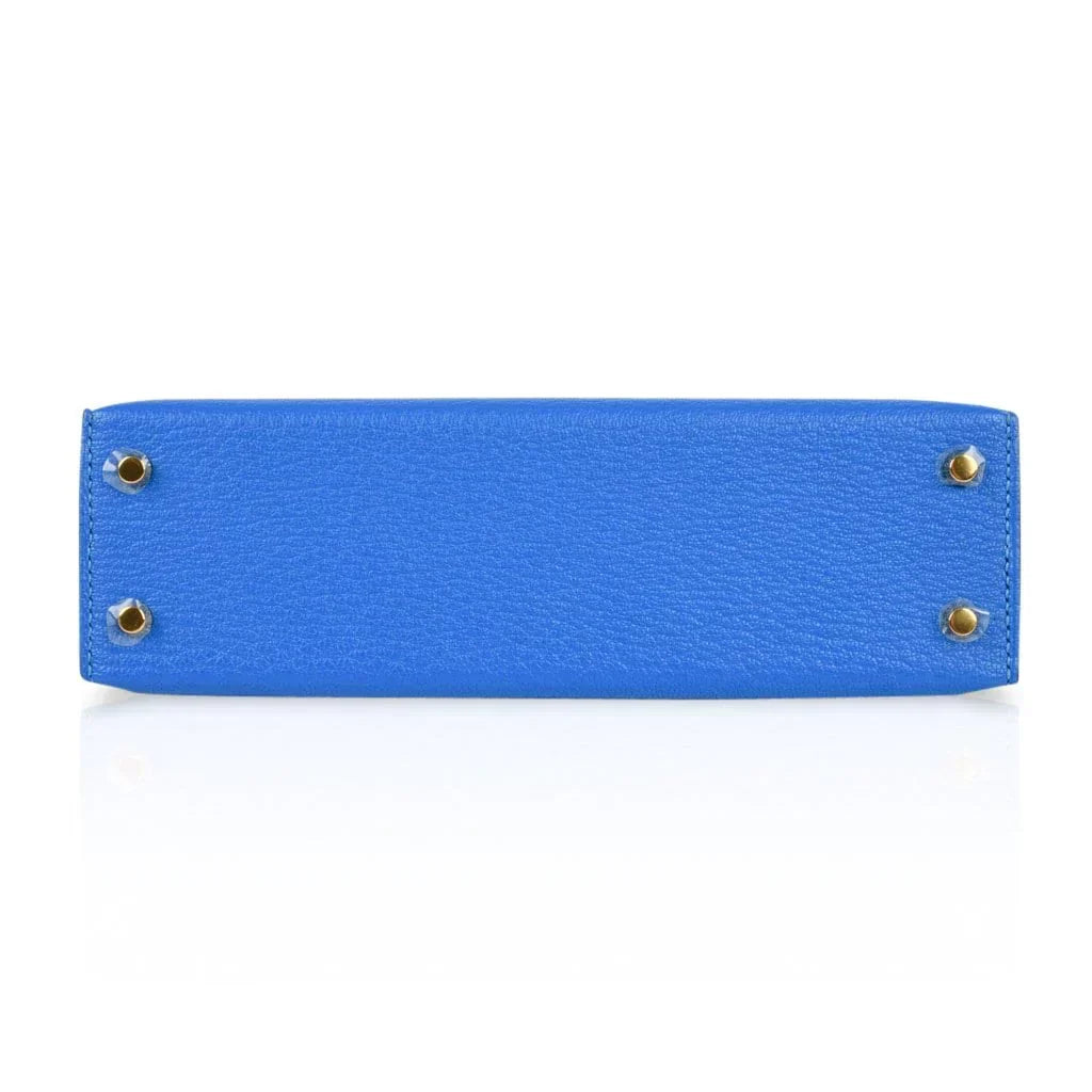 Kelly 20 Mini Sellier Bag Blue Hydra Chevre Leather Gold Hardware