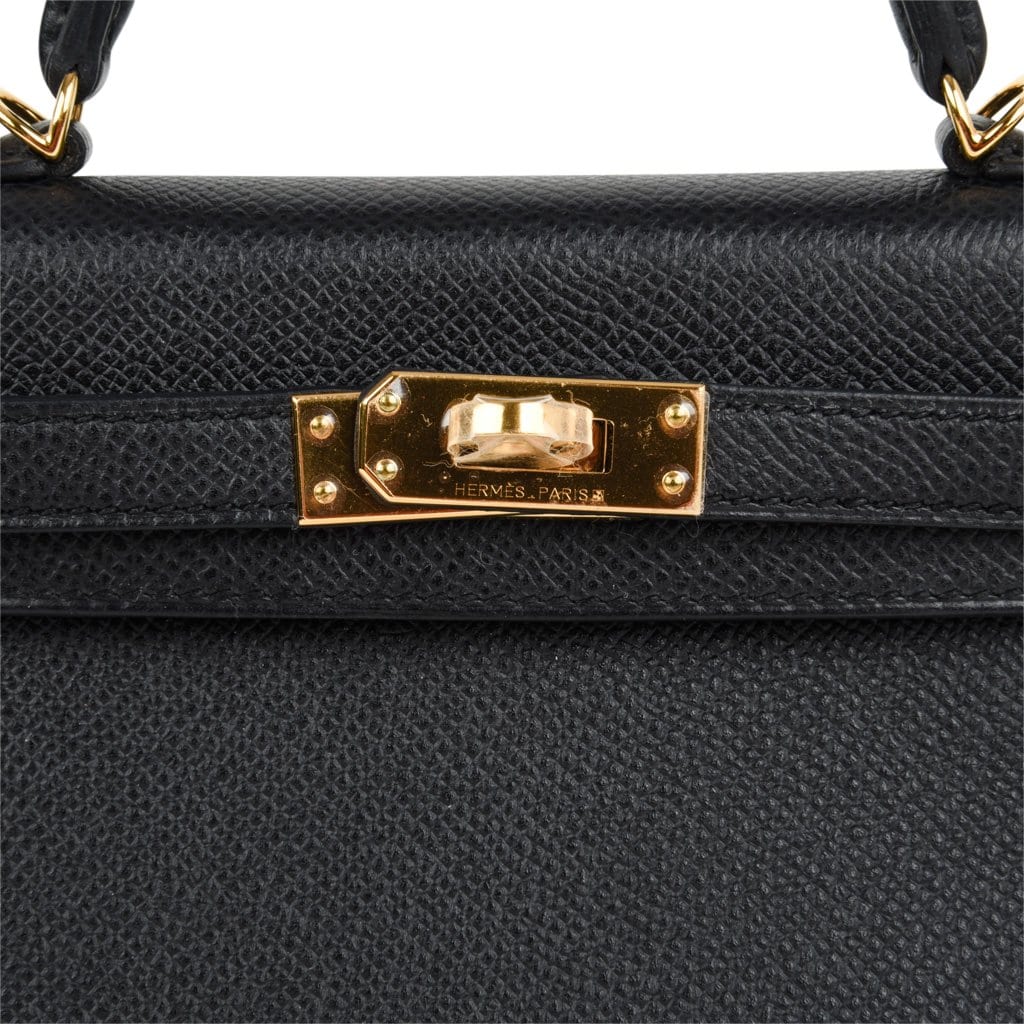 Mini Kelly 20 Sellier Bag Black Epsom Leather with Gold Hardware
