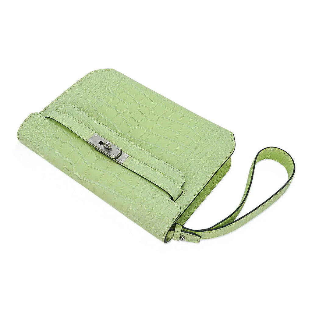Kelly Depeches 25 Pouch Jaune Bourgeon Matte Alligator Palladium Hardware