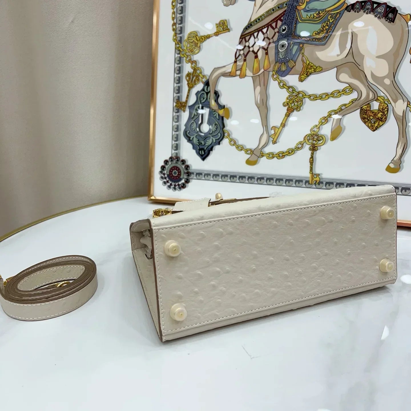 Kelly With Beton Ostrich Sellier Gold Harrdware