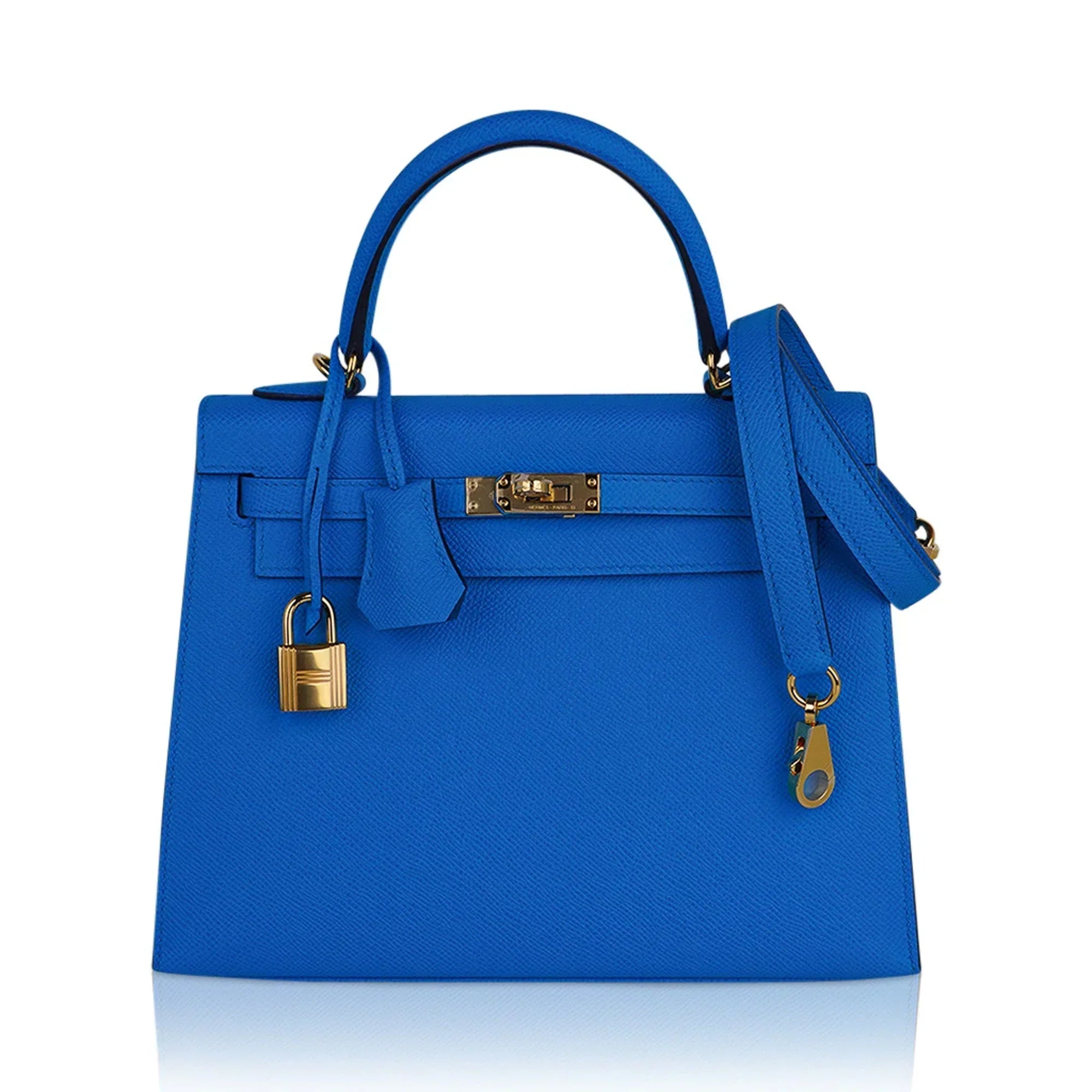 Kelly 25 Sellier Bag Blue Frida Epsom Leather with Gold Hardware