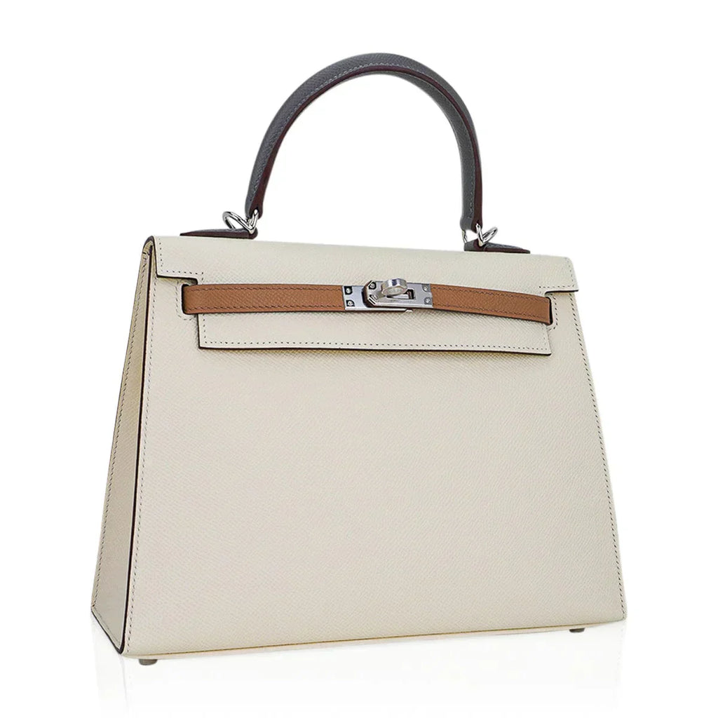 Kelly Sellier 25 Bag Nata Chai & Gris Meyer Epsom Leather with Palladium Hardware