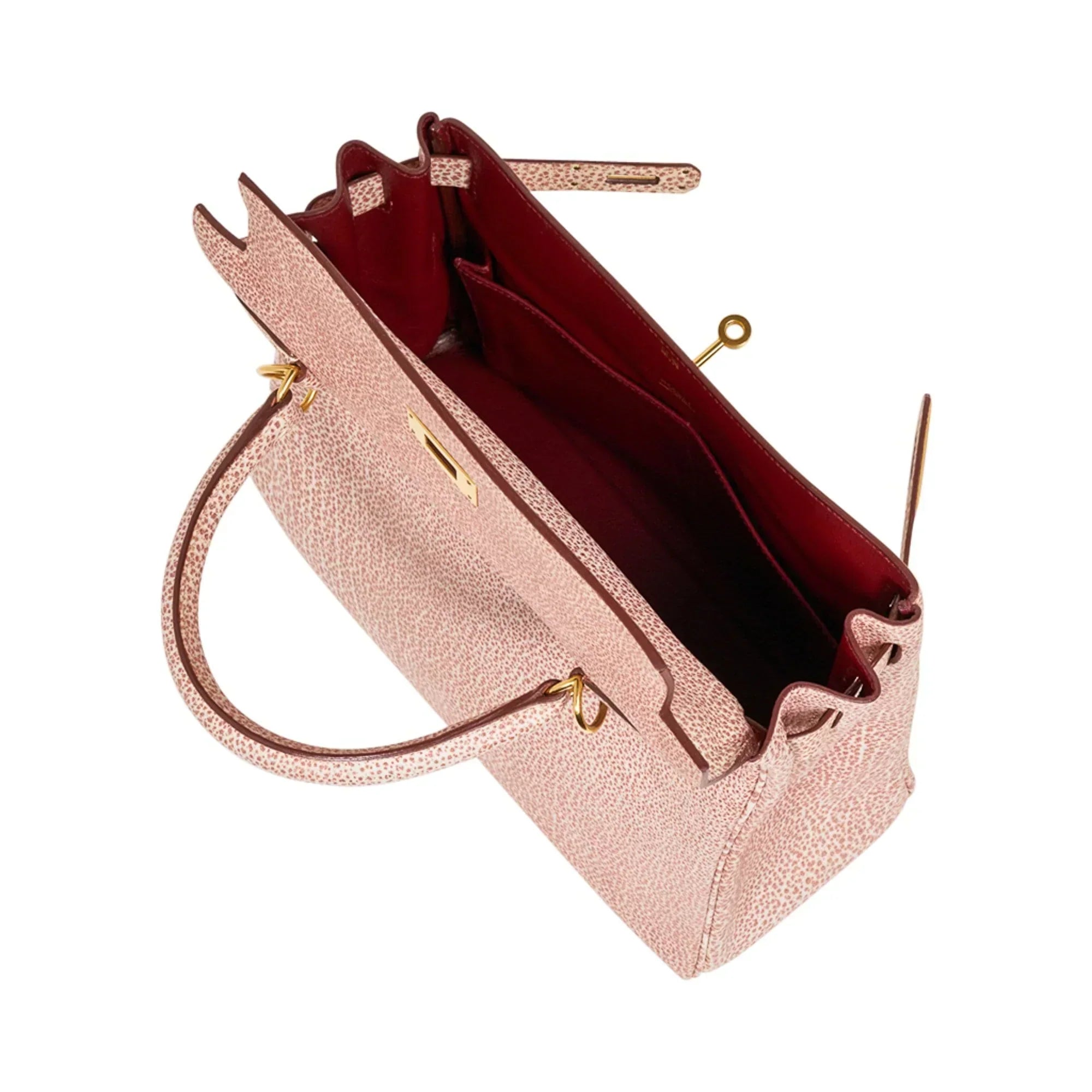 Kelly 28 Pink Dalmation Buffalo Skipper Leather Bag Gold Hardware