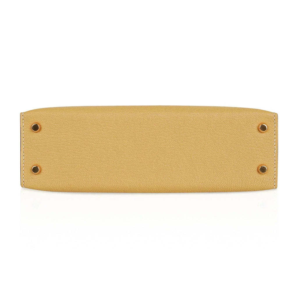 Mini Kelly 20 Sellier Jaune Foin Bag Chevre Gold