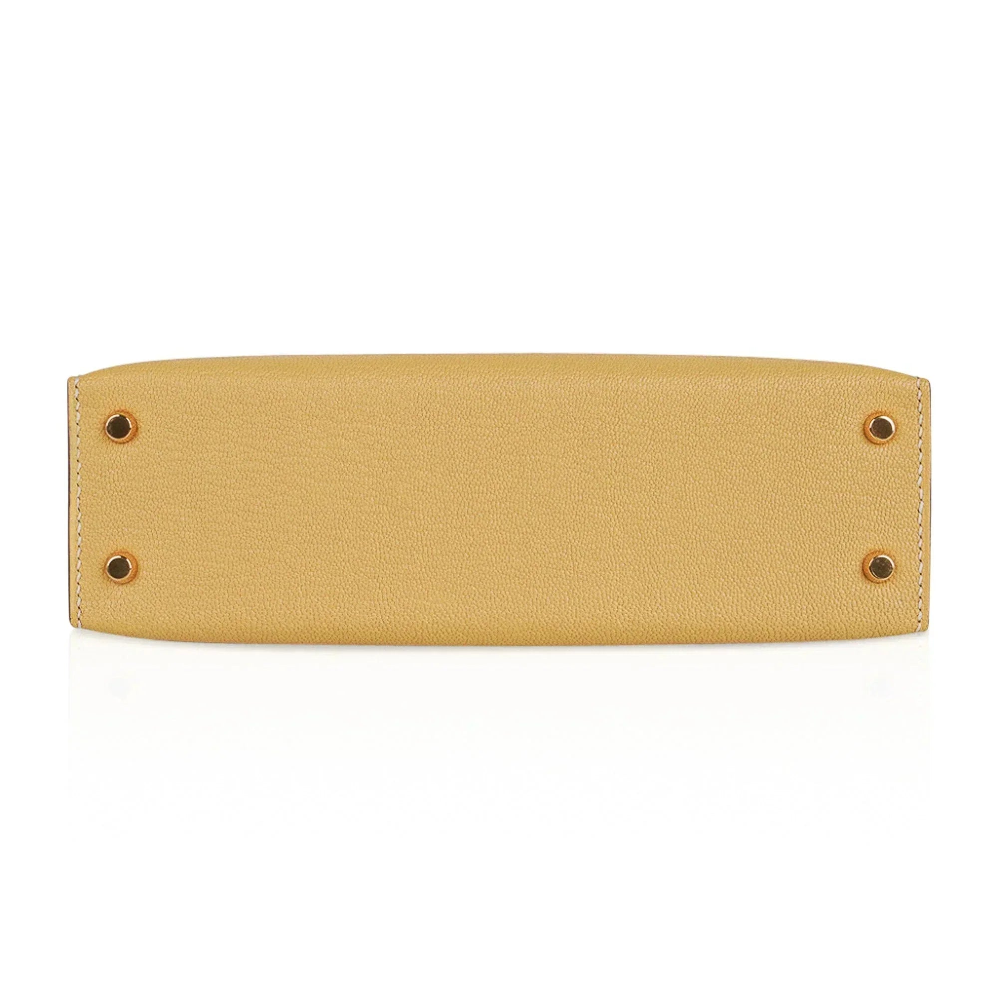 Mini Kelly 20 Sellier Jaune Foin Bag Chevre Gold