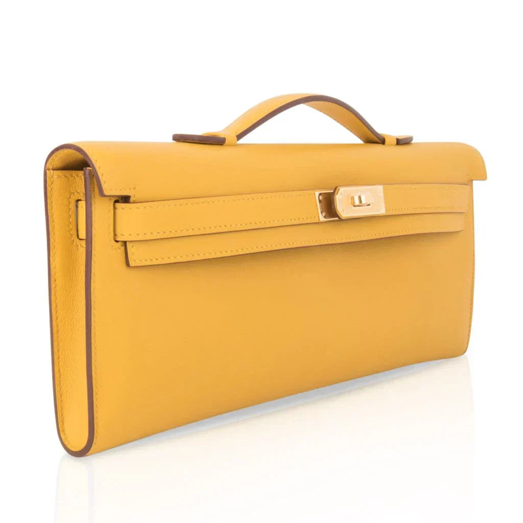 Kelly Cut Bag Jaune Ambre Clutch Swift Gold Hardware New