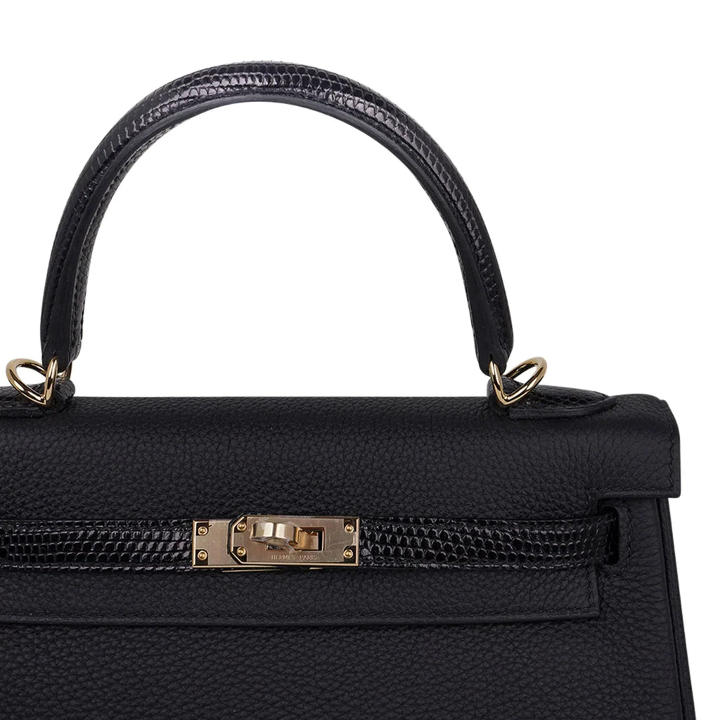 Kelly Touch 25 Retourne Bag Black Lizard / Togo Permabrass Hardware