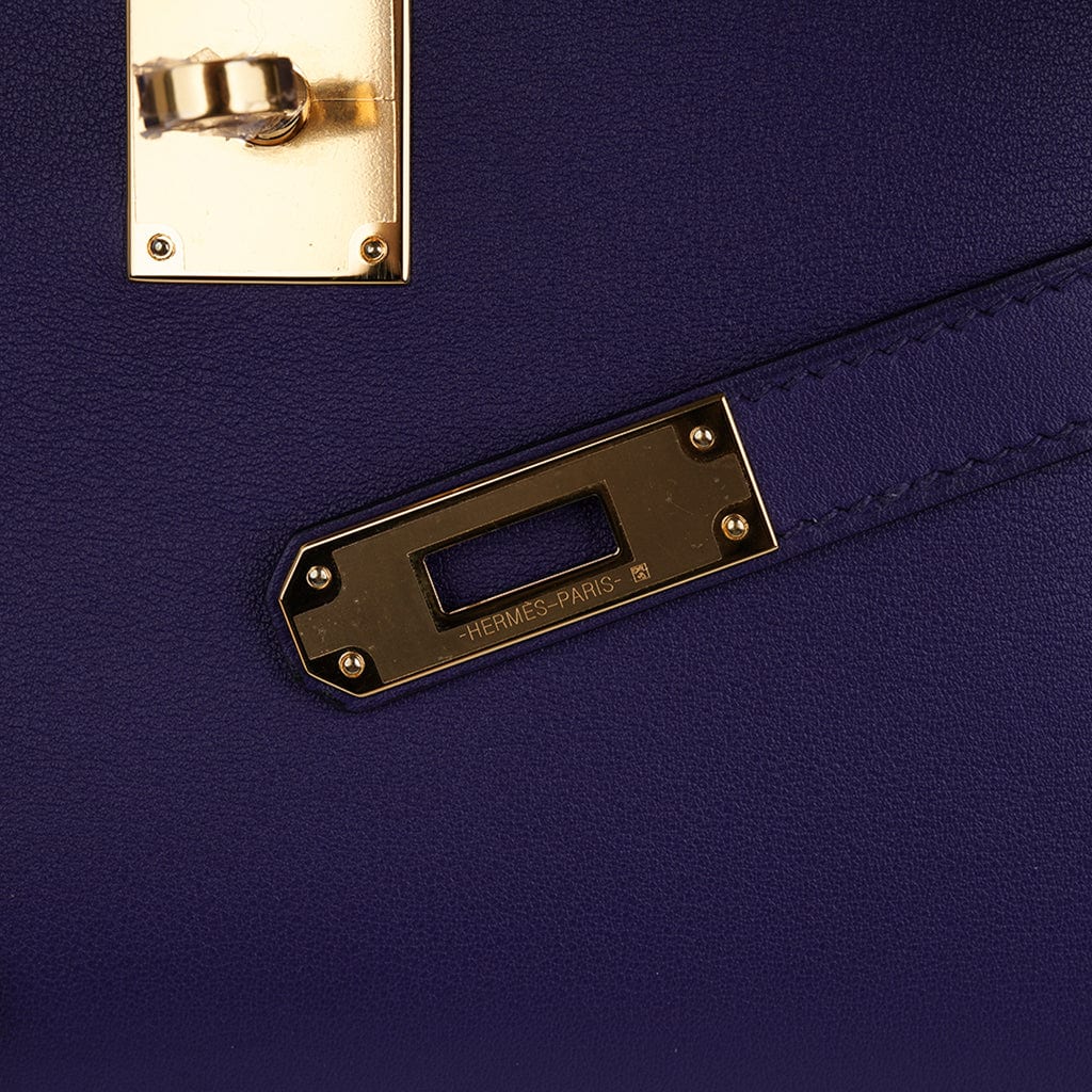 Kelly Cut Bag Blue Encre Swift with Gold Hardware