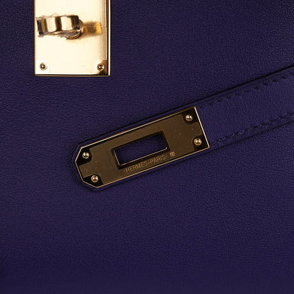 Kelly Cut Bag Blue Encre Swift with Gold Hardware