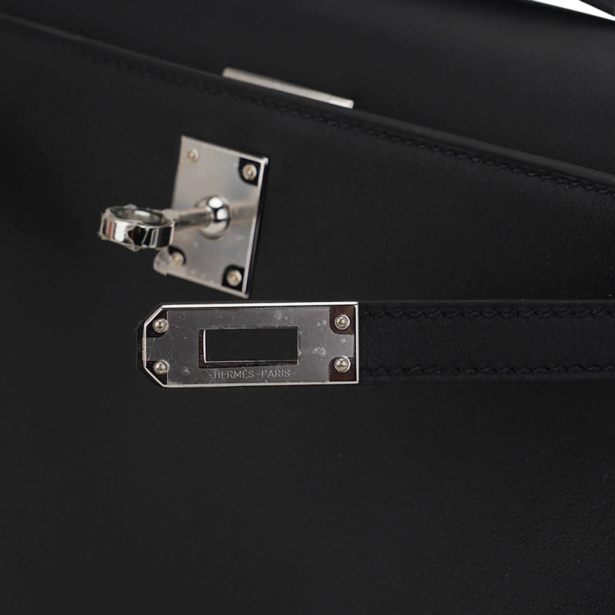 Kelly Pochette Clutch Bag Black Swift Leather with Palladium Hardware