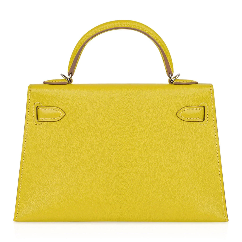 Kelly 20 Mini Sellier Bag Lime Chevre Leather Palladium New w/Box