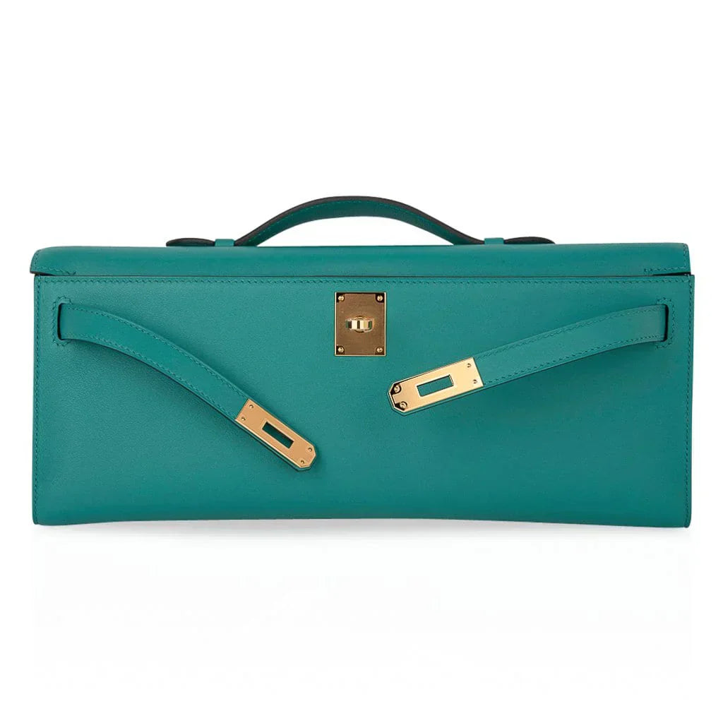 Kelly Cut Vert Verone Clutch Bag Gold Hardware Swift Leather