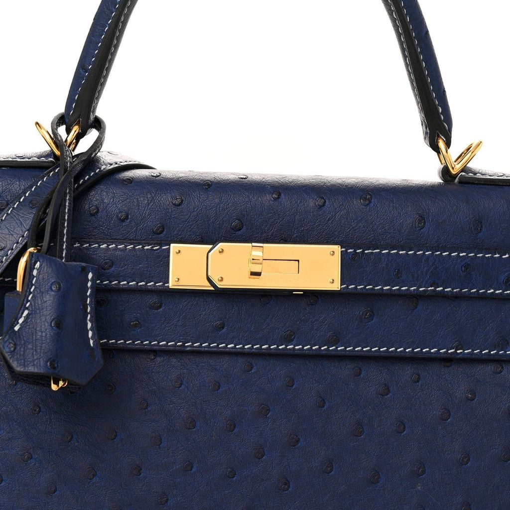 Kelly 25 Bleu Iris Sellier Ostrich Gold Hardware