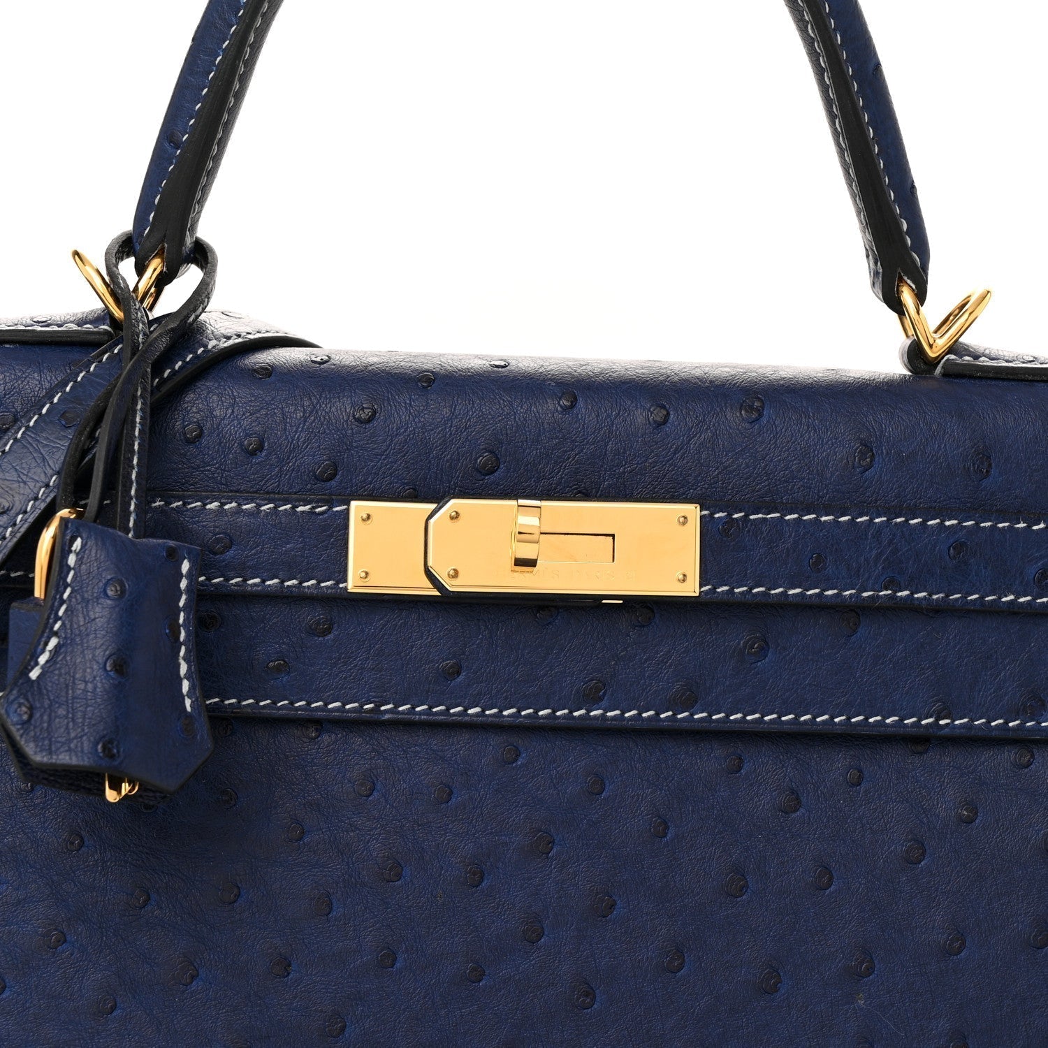 Kelly 25 Bleu Iris Sellier Ostrich Gold Hardware