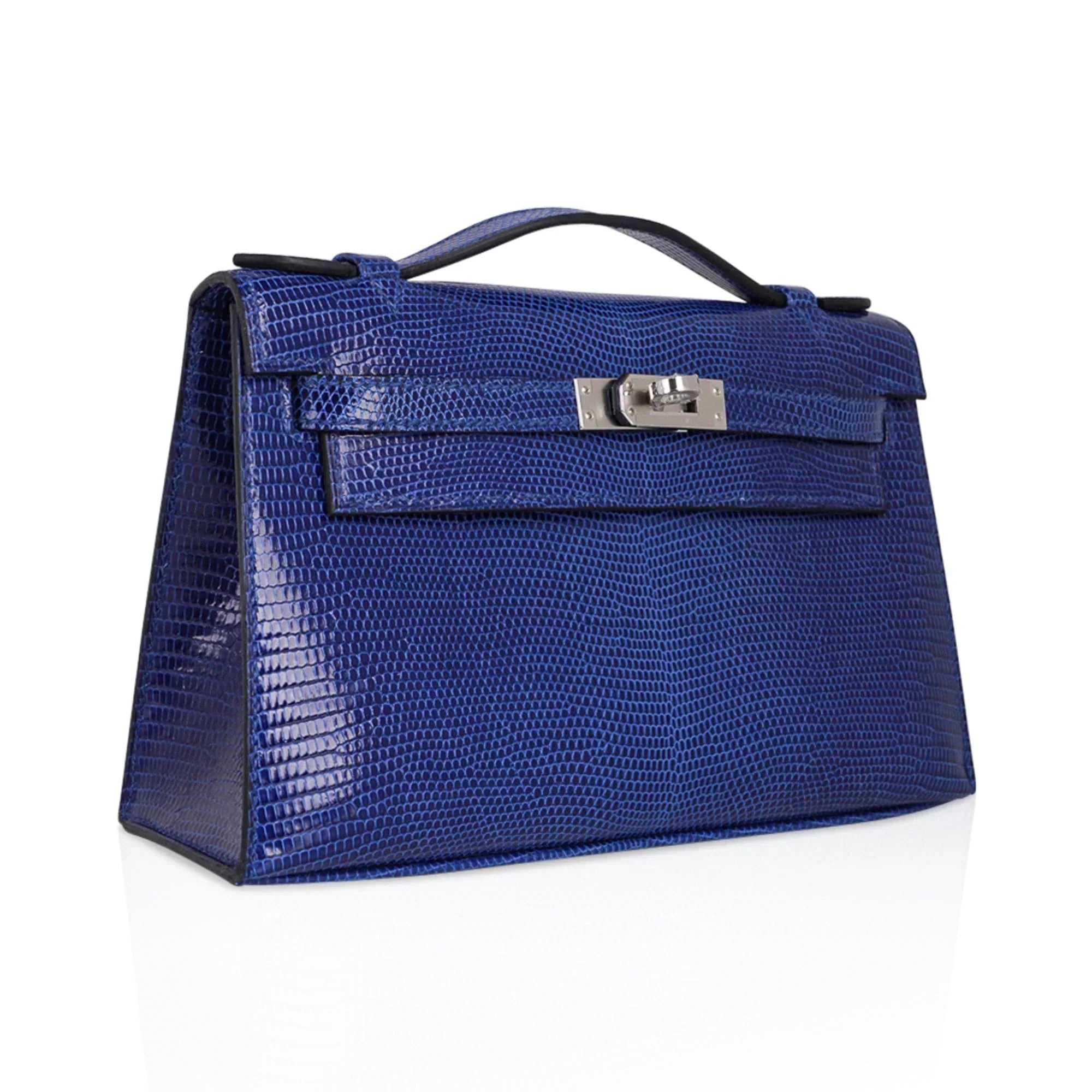 Kelly Pochette Bag Blue Sapphire Lizard Clutch Palladium Hardware