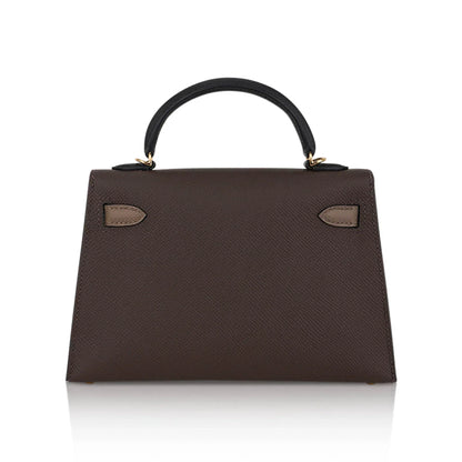 Special Order HSS Mini Kelly 20 Sellier Bag Ecorce Etoupe and Black with Gold Hardware