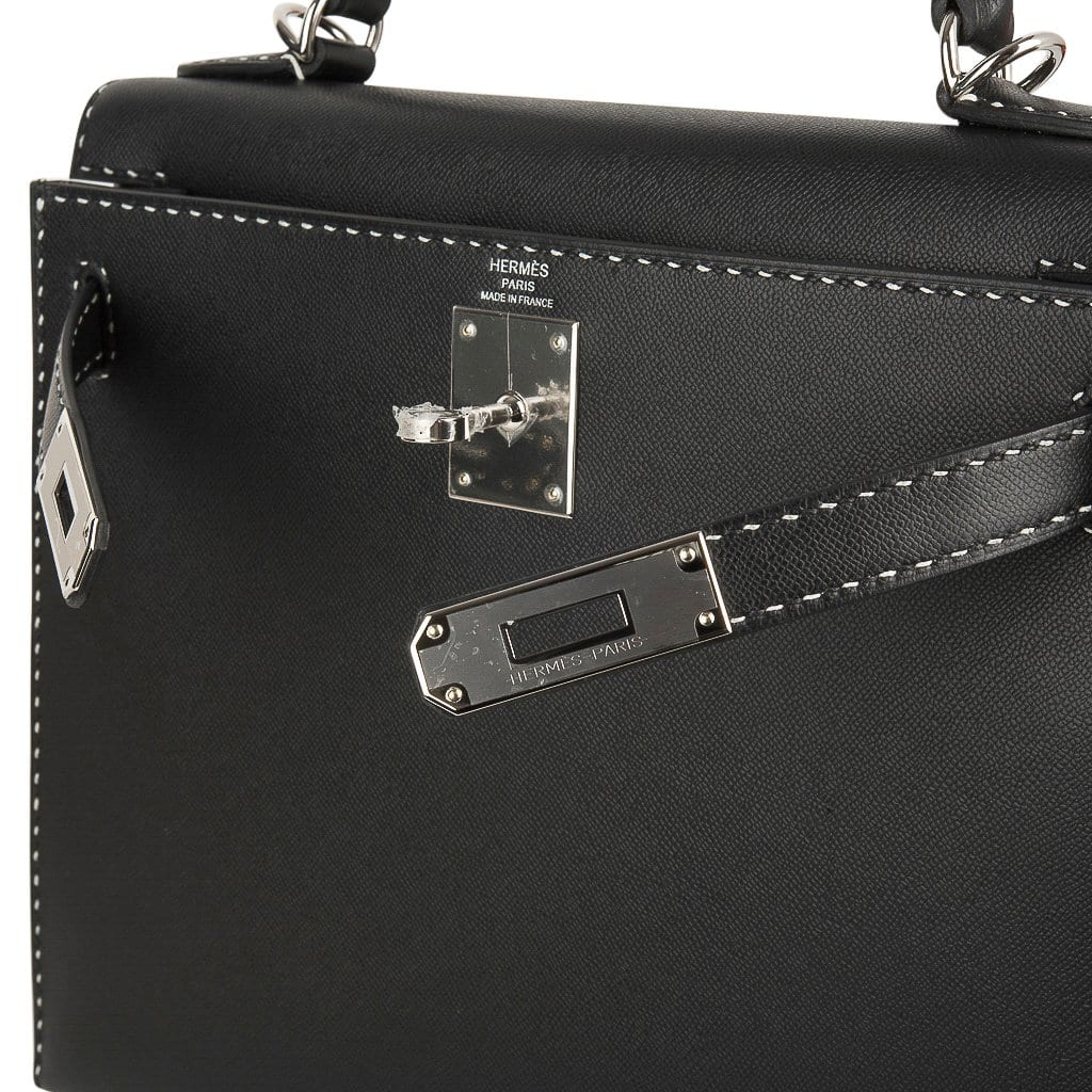 Kelly 28 Bag Black Un Point Sur Deux Veau Graine Monsieur Limited Edition