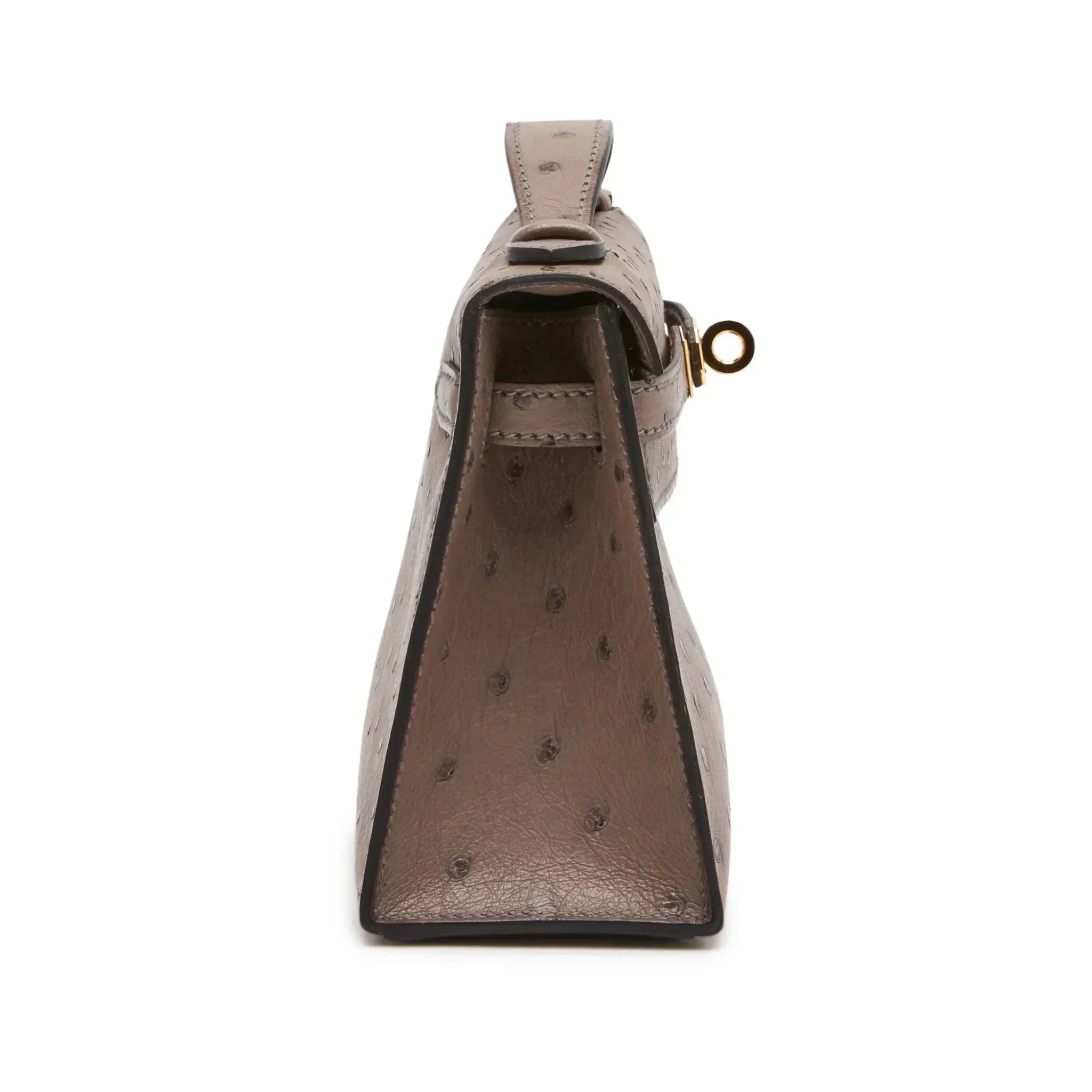 Kelly Pochette in Ostrich Leather with Gold Hardware Gris Tourterelle