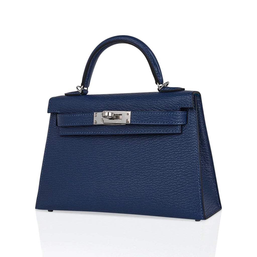 Special Order HSS Verso Mini Kelly 20 Sellier Bag Deep Bleu & Bleu Izmir Epsom Leather with Palladium Hardware