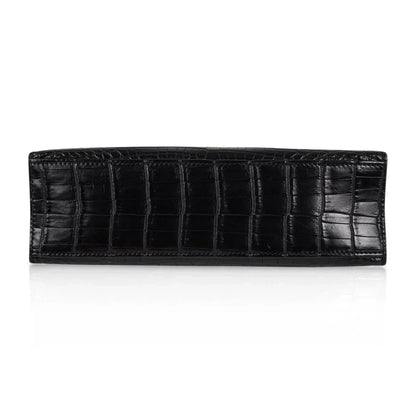 Kelly Pochette Bag Matte Black Crocodile Clutch Palladium