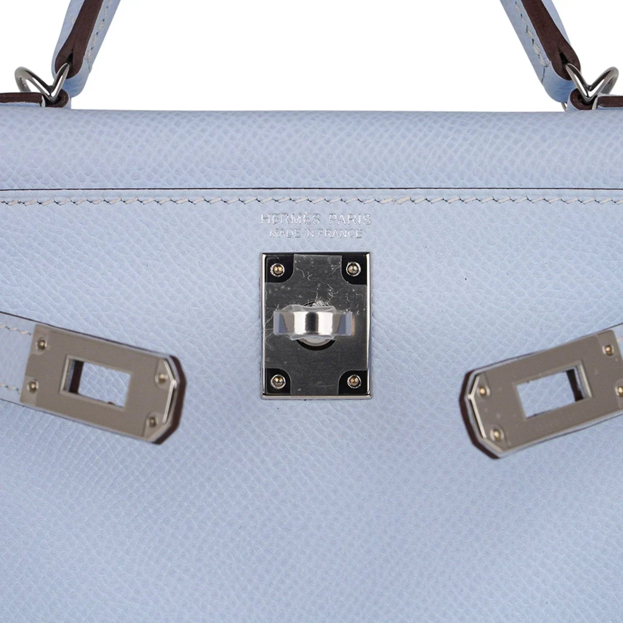 Kelly 20 Mini Sellier Bag Blue Brume Epsom Leather Gold Hardware