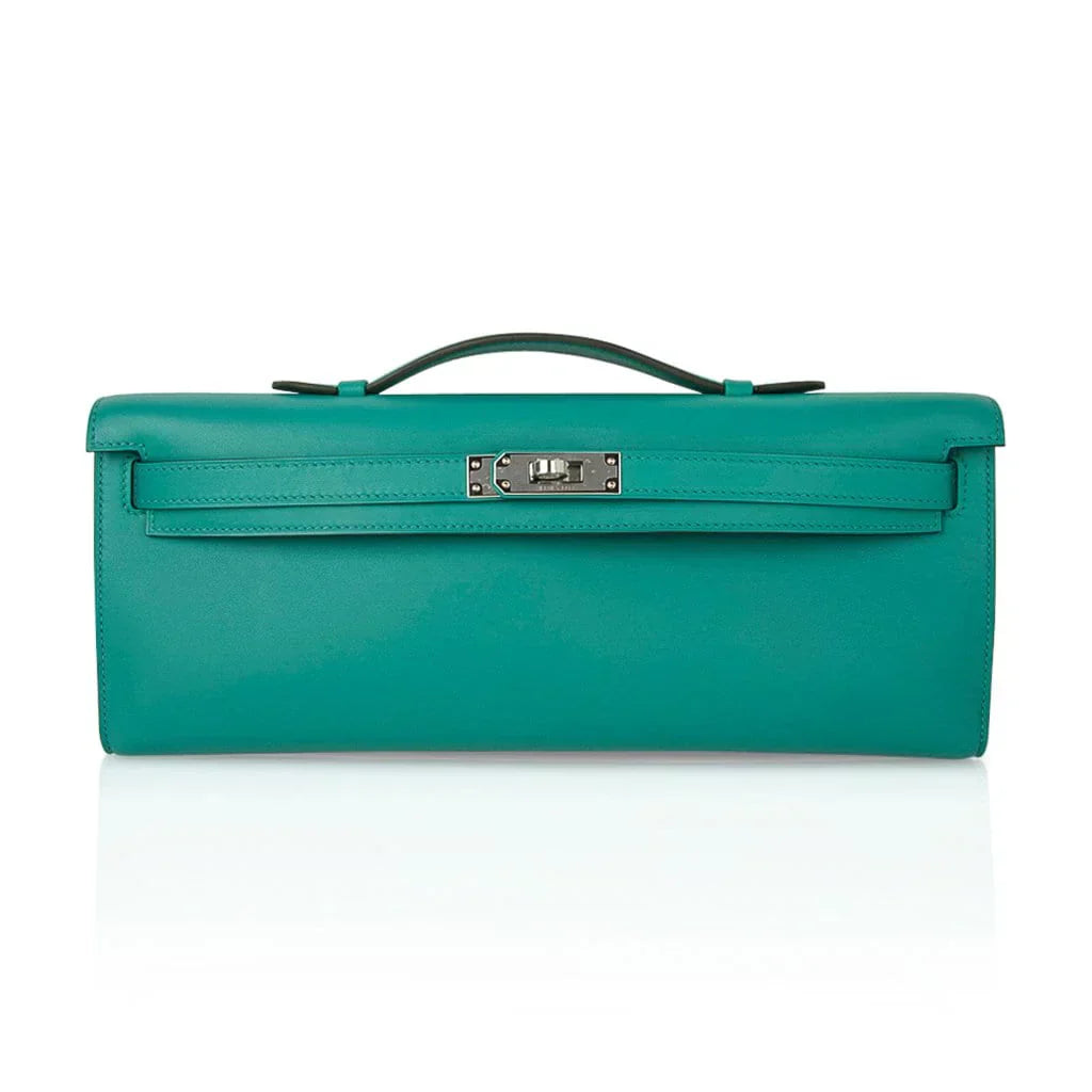 Kelly Cut Vert Verone Clutch Bag Swift Palladium