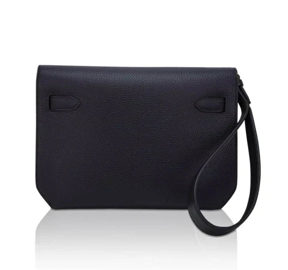 Kelly Depeches 25 Pouch Bag Blue Ocean Togo Leather with Palladium Hardware