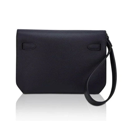 Kelly Depeches 25 Pouch Bag Blue Ocean Togo Leather with Palladium Hardware