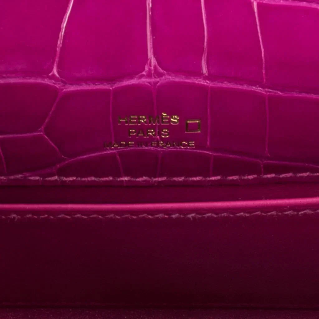 Kelly Pochette Clutch Bag Rose Scheherazade Pink Alligator Gold Hardware