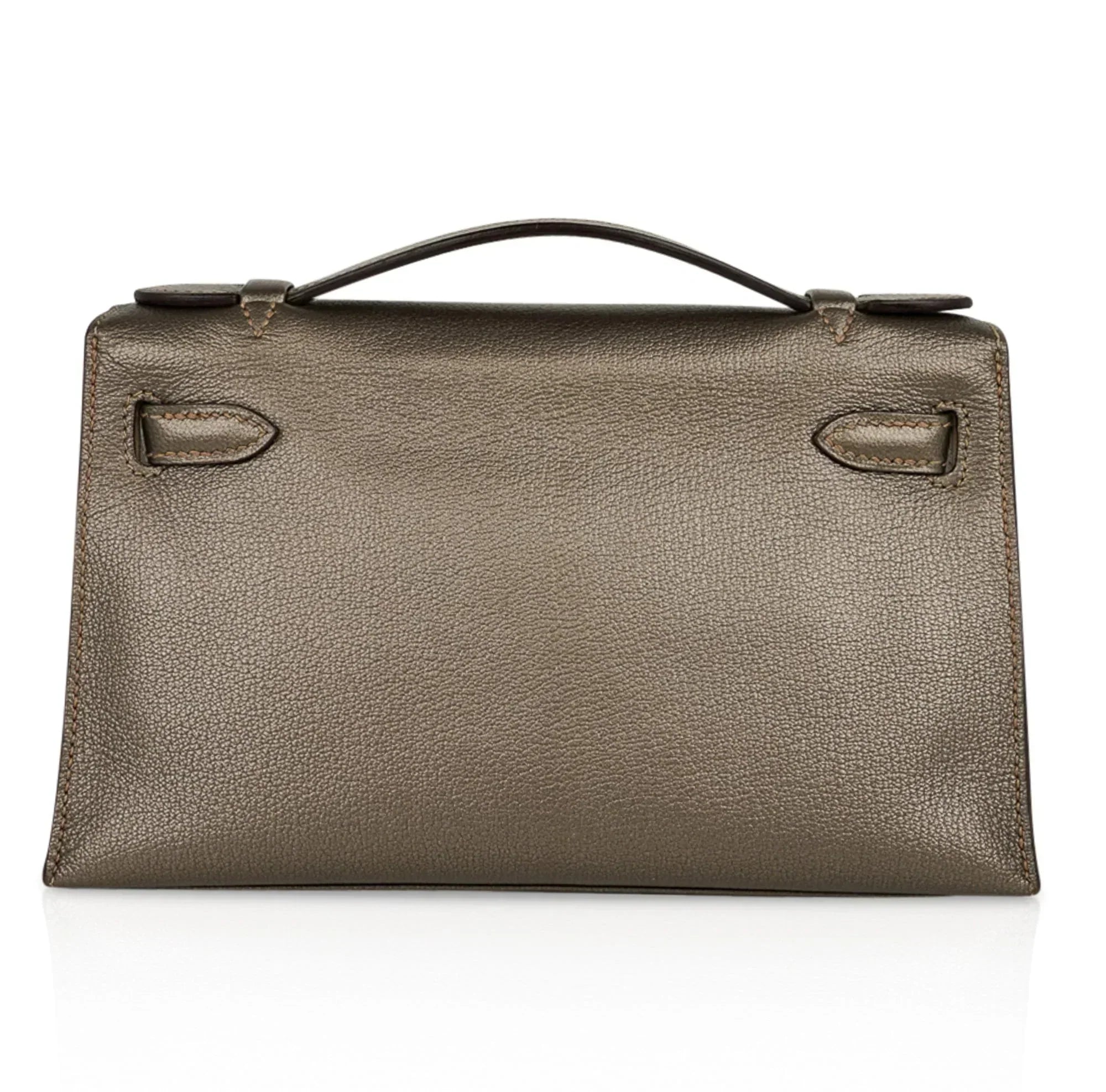 Kelly Pochette Metallic Bronze Clutch Bag Chevre Palladium