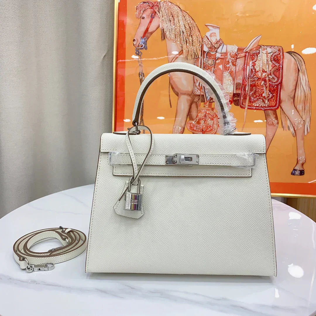 Kelly Sellier Gris Pantin Palm-Grained Leather Palladium Hardware