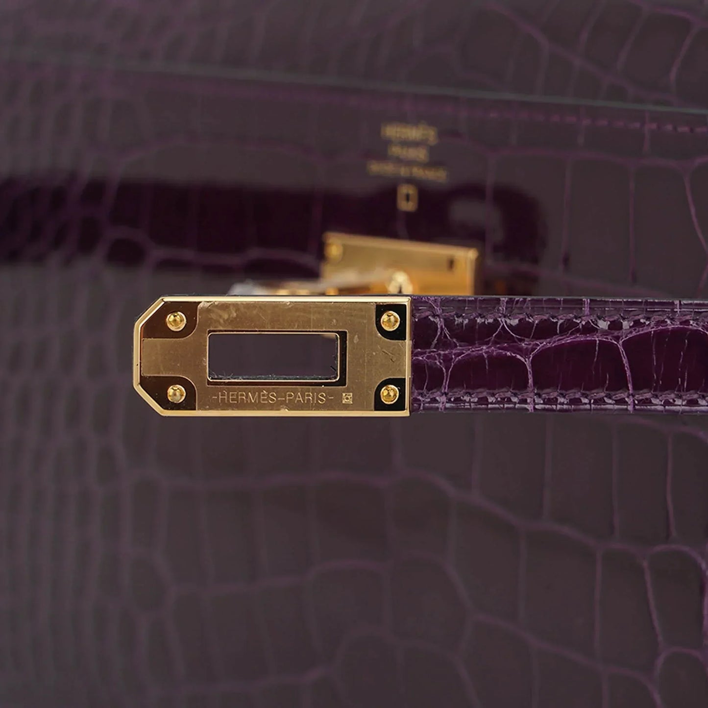 Kelly Classique To Go Wallet Cassis Alligator with Gold Hardware