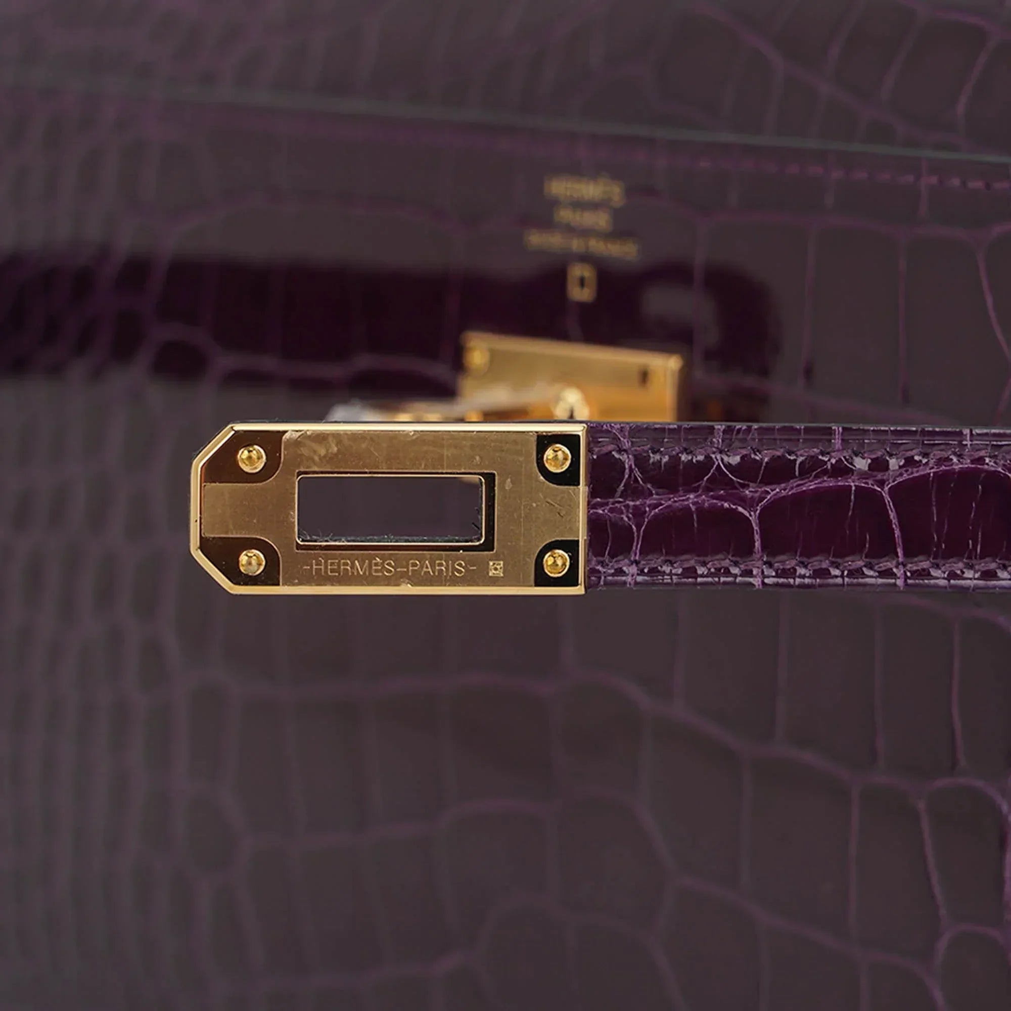 Kelly Classique To Go Wallet Cassis Alligator with Gold Hardware