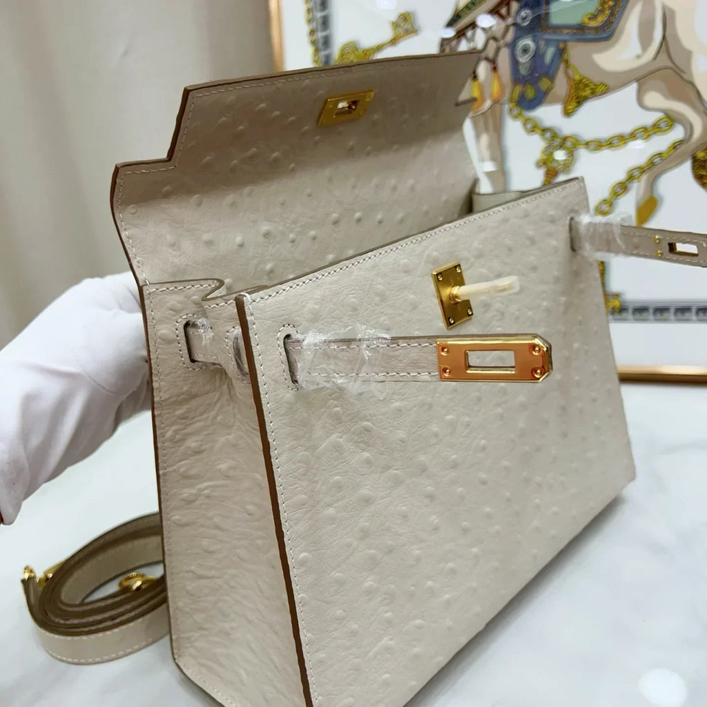 Kelly With Beton Ostrich Sellier Gold Harrdware