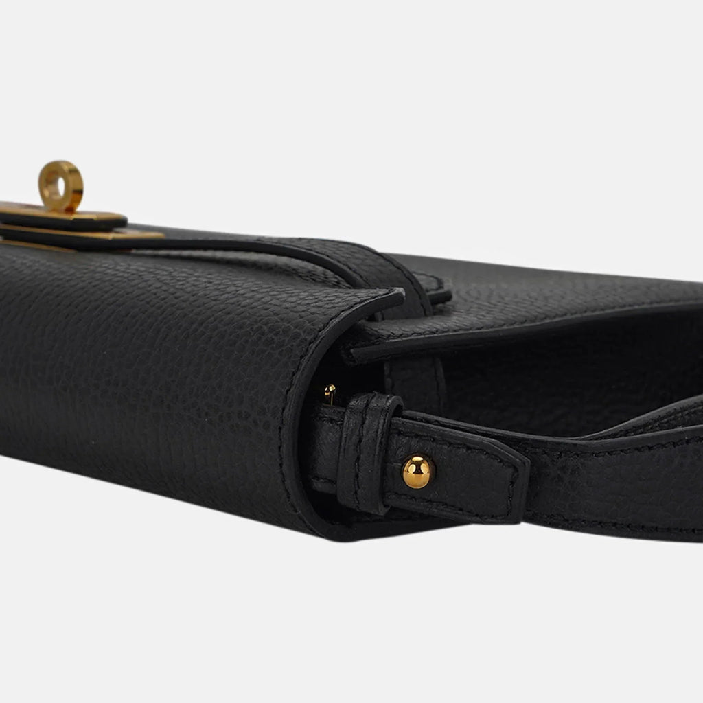 Kelly Depeches 25 Pouch Black Galop D’Leather with Gold Hardware