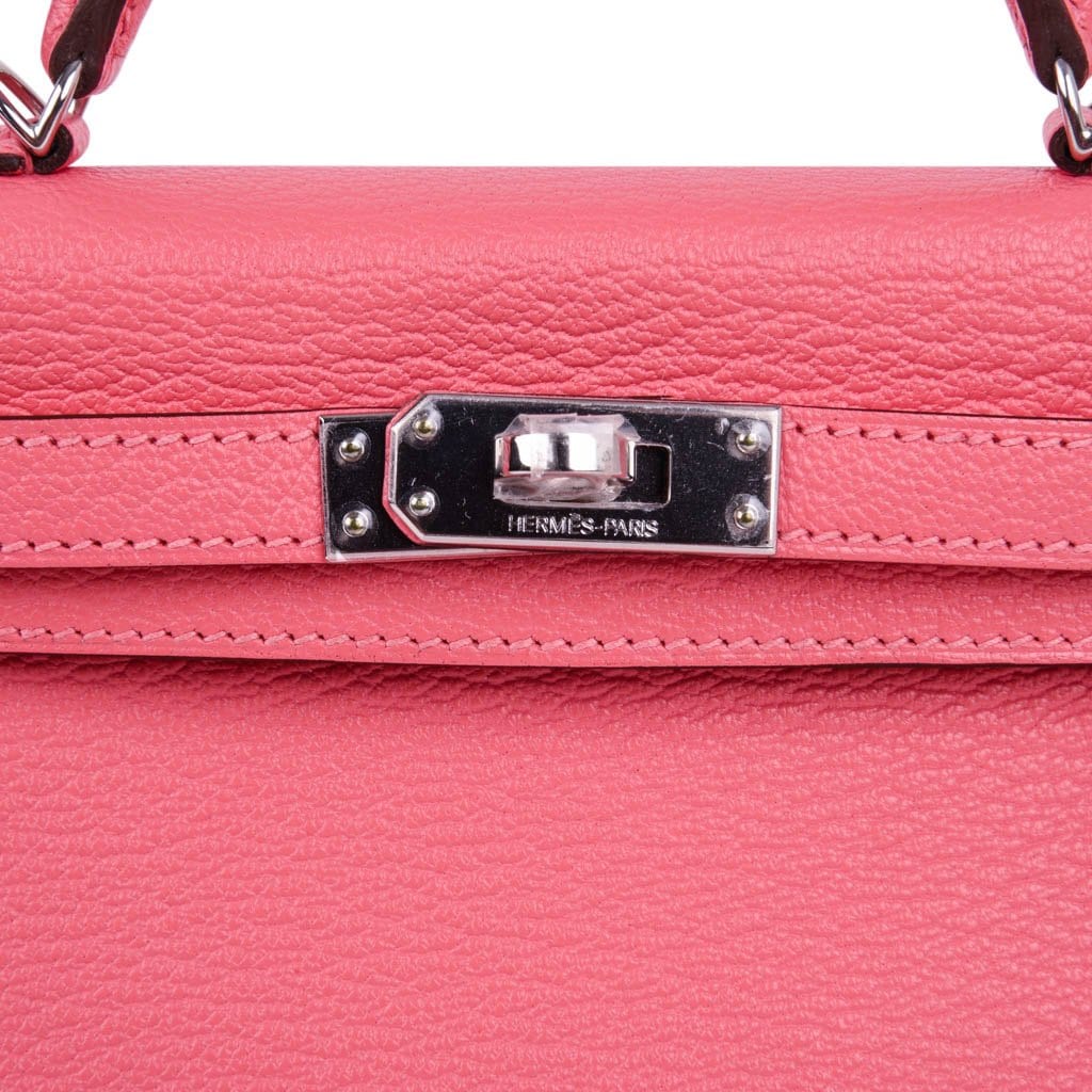 Kelly 20 Mini Sellier Bag Rose Lipstick Chevre Leather Palladium Hardware