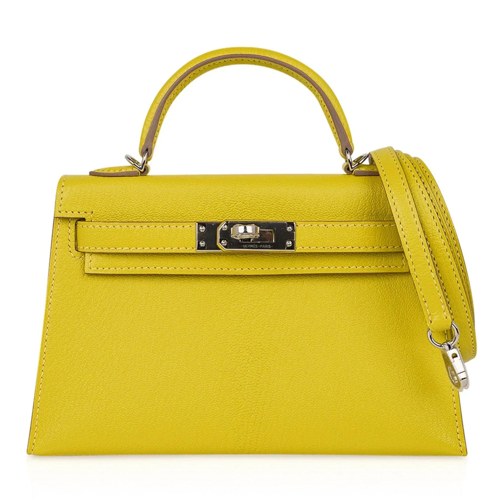 Kelly 20 Mini Sellier Bag Lime Chevre Leather Palladium