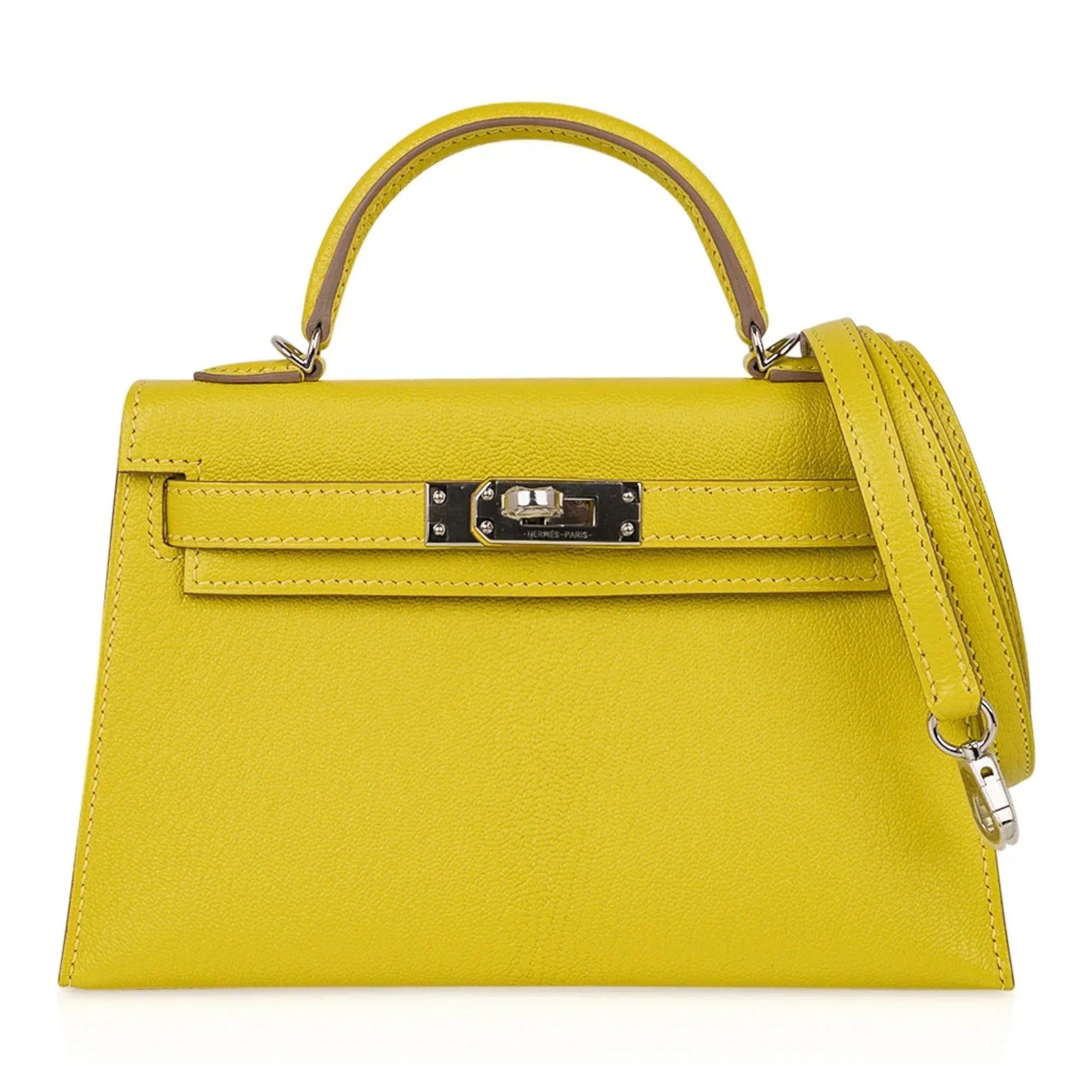 Kelly 20 Mini Sellier Bag Lime Chevre Leather Palladium